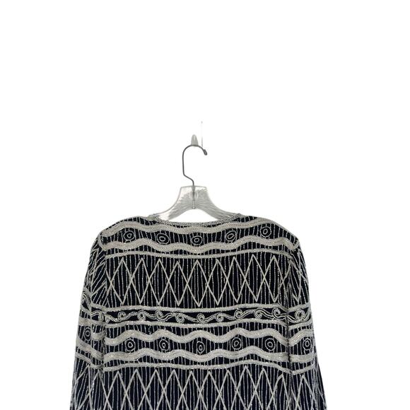 Adrianna Papell Evening Black Silver Formal Beaded Dressy Silk Jacket Medium - Picture 9 of 13